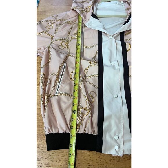 MNG MANGO WOMEN'S CHAIN PRINT STREET WEAR PREPPY HOODY JACKET LIGHT PINK SZ XL - Picture 9 of 10